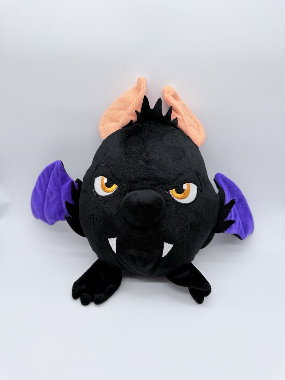 Kellytoy Bat Black Fat Plush Stuffed Toy Purple Wings Big Ear Halloween 10"